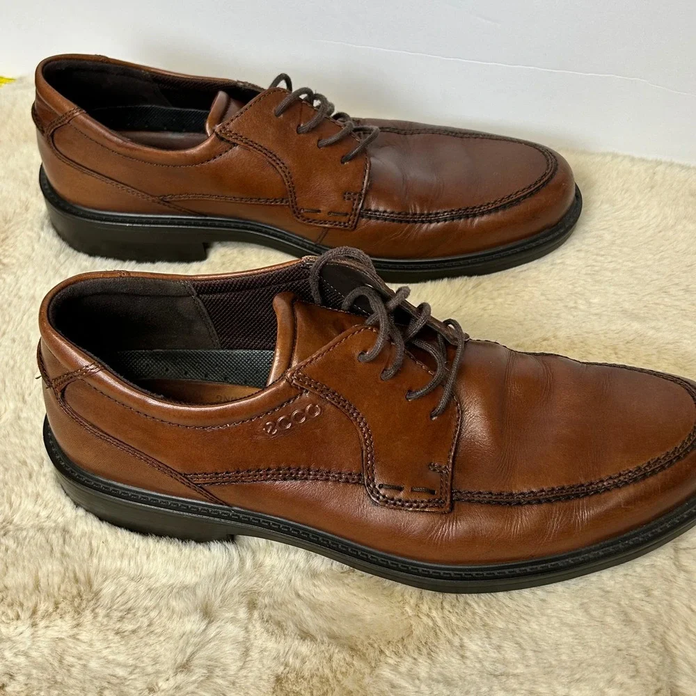 ECCO Mens Brown Leather Moc Toe Derby Dress Shoes Size 45 US 11-11.5‎